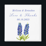 Bluebonnets Blue Floral Texas Wedding Vielen Dank Magnet<br><div class="desc">Bluebonnets,  blaue Blumenzwiebelblume Hochzeit Danke Magnete. Texas Staat Blume. Einzigartige,  handgemalte Kunstwerke der Künstlerin Monika Howarth. Sie können es mit Ihren Daten personalisieren.</div>