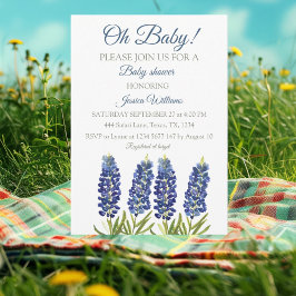 Bluebonnets Blue Floral Watercolor Texas Baby boy Einladung