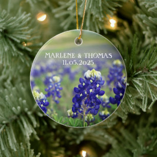 Bluebonnets Blue Flowers Texas Floral Wedding Keramik Ornament