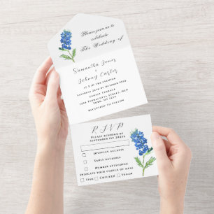 Bluebonnets Blue Wildblume Floral Lupin Wedding All In One Einladung