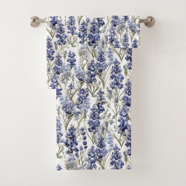 Bluebonnets Blume Blue Watercolor-Wildblumen Badhandtuch Set (Insitu)