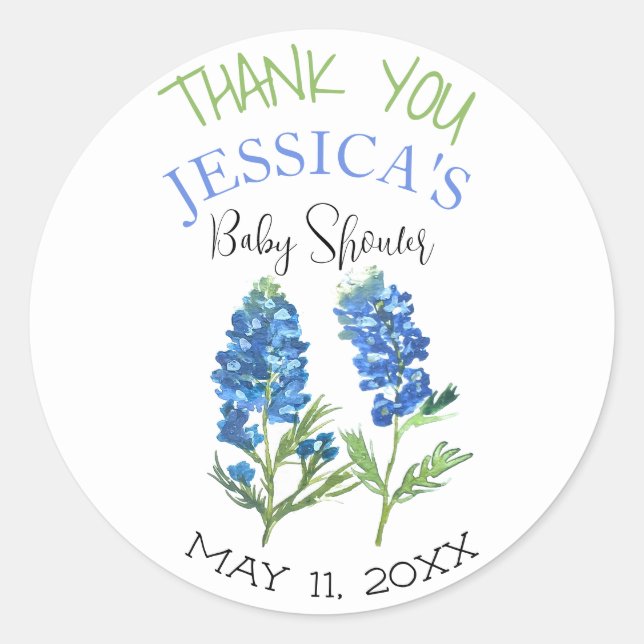 Bluebonnets Blume Texas Baby Shower Girl Runder Aufkleber (Vorderseite)