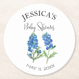 Bluebonnets Blume Texas Baby Shower Girl Runder Pappuntersetzer