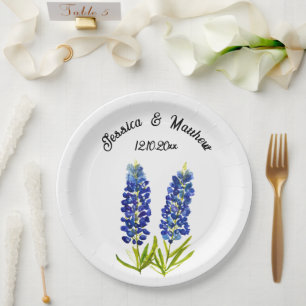 Bluebonnets Blütenblühende Boho Wasserfarbenhochze Pappteller