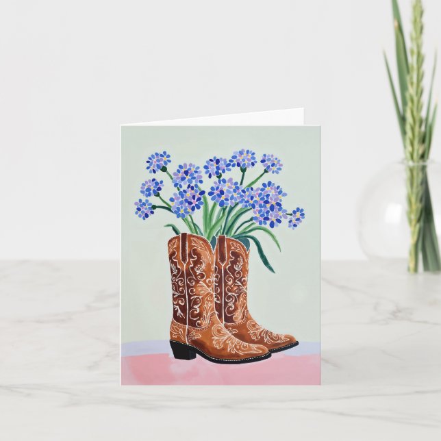 Bluebonnets Cowgirl Boot Hand gestrichen Texas Karte (Vorderseite)