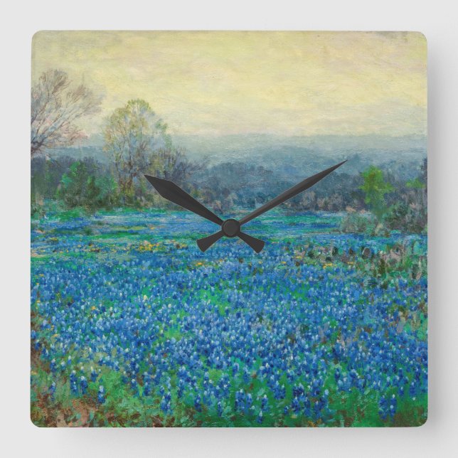 Bluebonnets-Feld, 1918-1920, von Julian Onderdon Quadratische Wanduhr (Vorderseite)