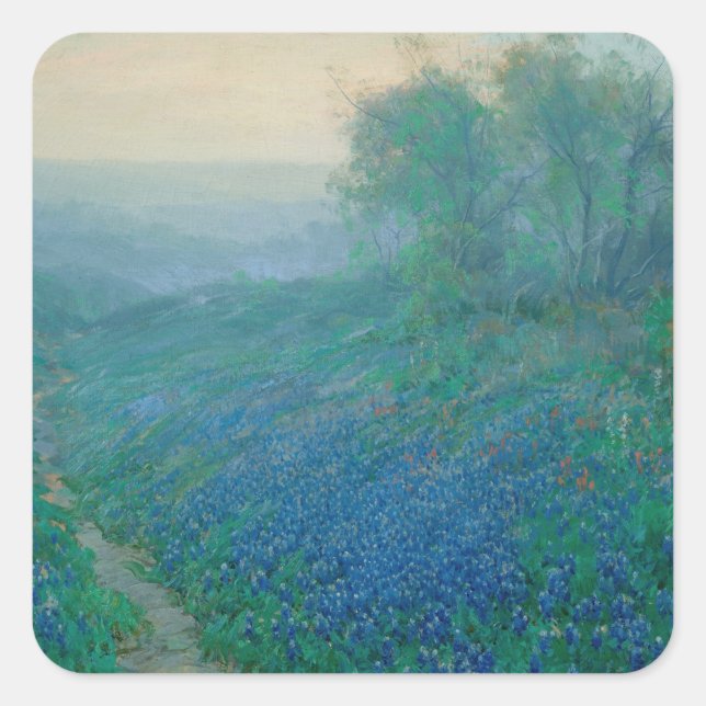 Bluebonnets in Dawn, Onderdonk Quadratischer Aufkleber (Vorderseite)