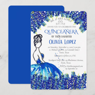 Bluebonnets Quinceañera Blue Floral Geburtstag Einladung