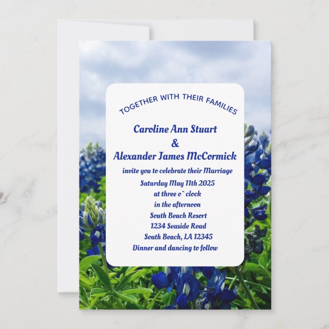 Bluebonnets Texas Blue Floral Elegant Wedding Inv Einladung (Vorderseite)