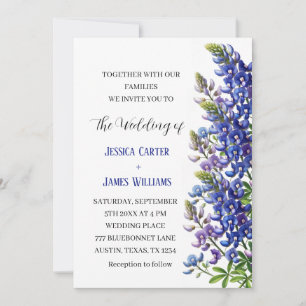 Bluebonnets Texas Blue Watercolor Floral Wedding Einladung