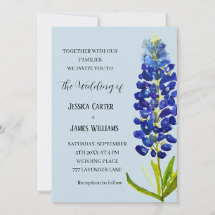 Bluebonnets Texas Blue Watercolor Floral Wedding Einladung