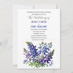 Bluebonnets Texas Blue Watercolor Floral Wedding Einladung