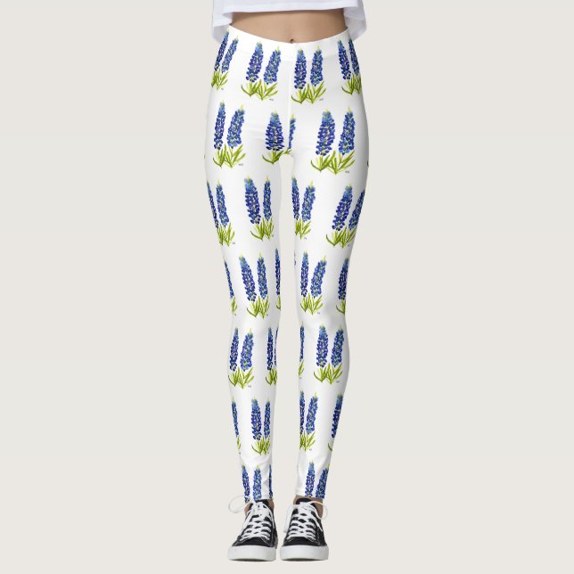 Bluebonnets Texas Blume Wildblumen Aquarell Leggings (Vorderseite)