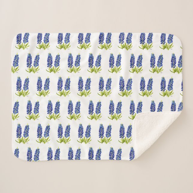 Bluebonnets Texas Blume Wildblumen Aquarell Sherpadecke (Vorderseite (Horizontal))
