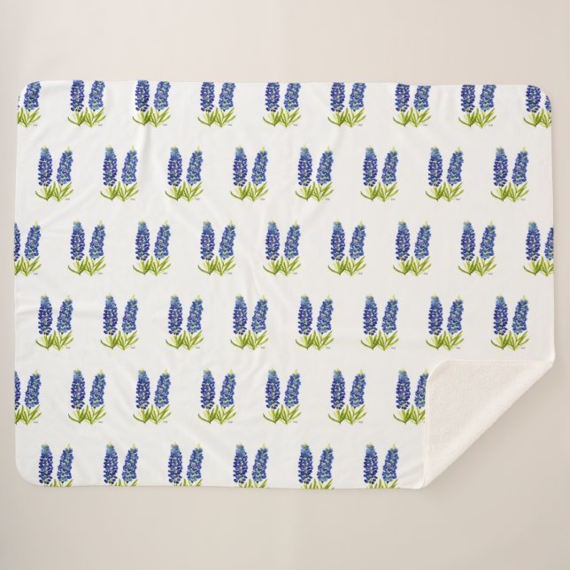 Bluebonnets Texas Blume Wildblumen Aquarell Sherpadecke (Vorderseite (Horizontal))