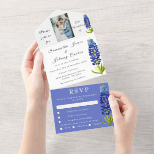 Bluebonnets Texas Navy Blue Floral Foto Hochzeit All In One Einladung