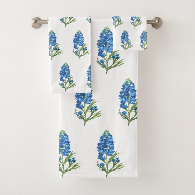 Bluebonnets Texas Staat Blauer Blumen Wasserfarbe Badhandtuch Set (Insitu)