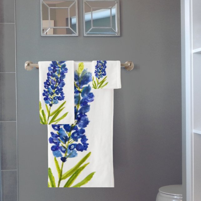 Bluebonnets Texas Staat Blauer Blumen Wasserfarbe Badhandtuch Set (Von Creator hochgeladen)