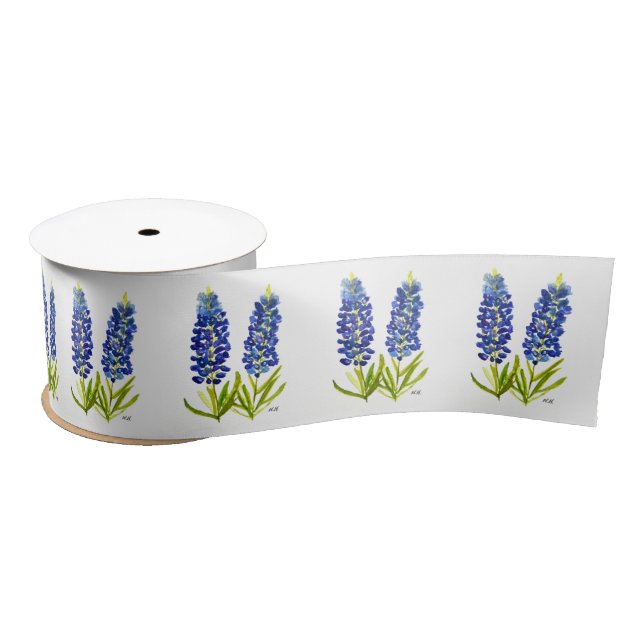 Bluebonnets Texas Staat Blume Muster Wasserfarbe Satinband (Spule)