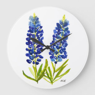 Bluebonnets Texas State Flowers Lupine Watercolor Große Wanduhr