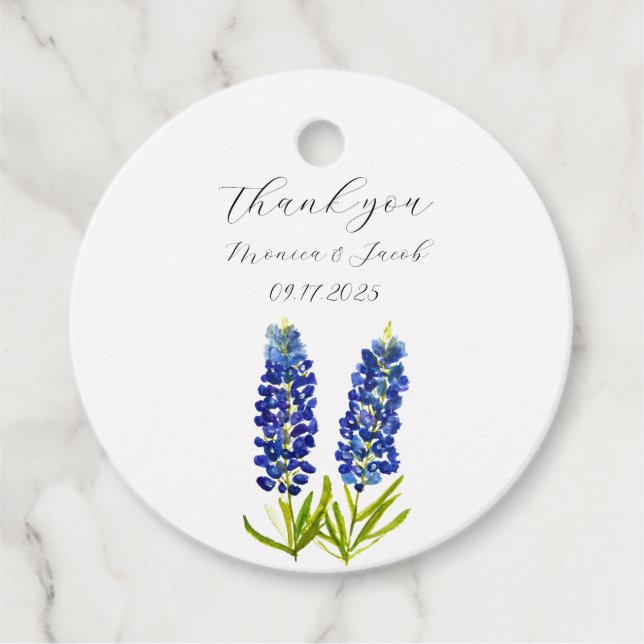 Bluebonnets Texas Watercolor Blue Floral Wedding Geschenkanhänger (Vorderseite)