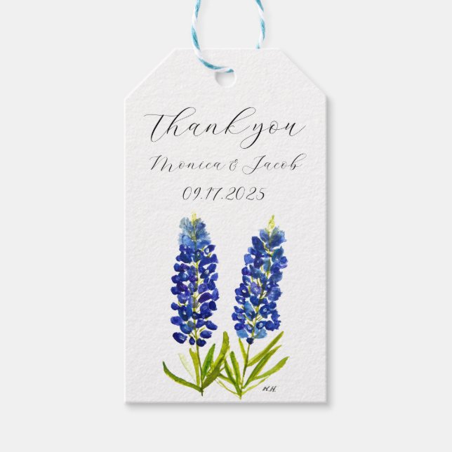 Bluebonnets Texas Watercolor Blue Floral Wedding Geschenkanhänger (Vorderseite)