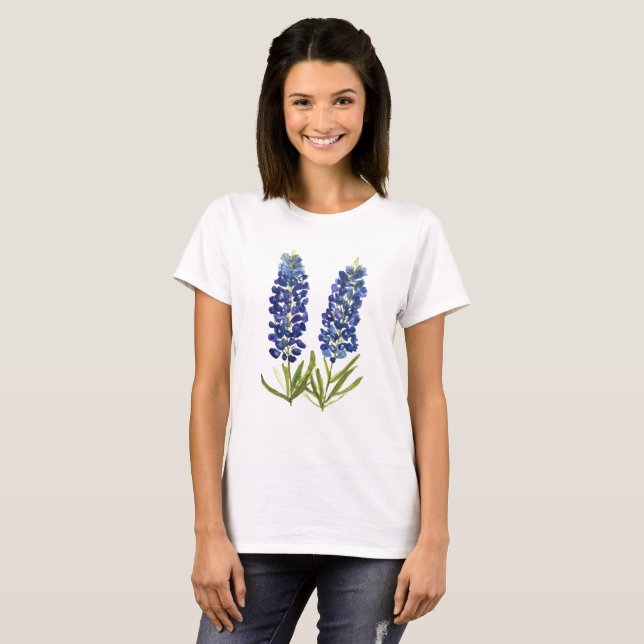 Bluebonnets Texas Wildflowers Lupine Watercolor T-Shirt (Vorne ganz)