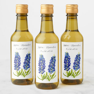 Bluebonnets Watercolor Blue Blume Floral Wedding Weinetikett
