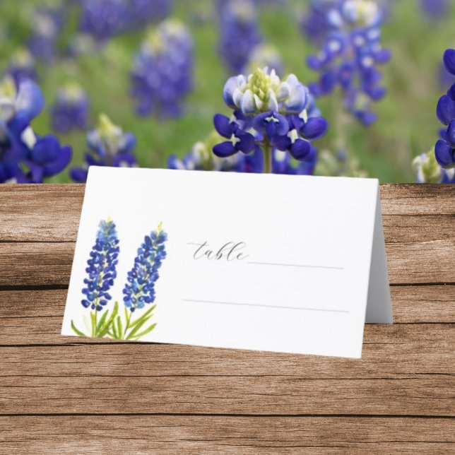 Bluebonnets Watercolor Texas Blume Blumenzehen Platzkarte (Von Creator hochgeladen)