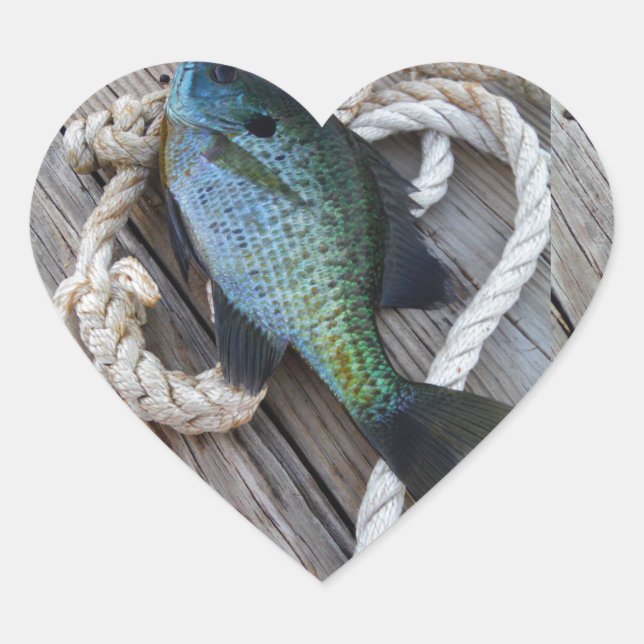Bluegill auf Dock Herz-Aufkleber (Vorderseite)