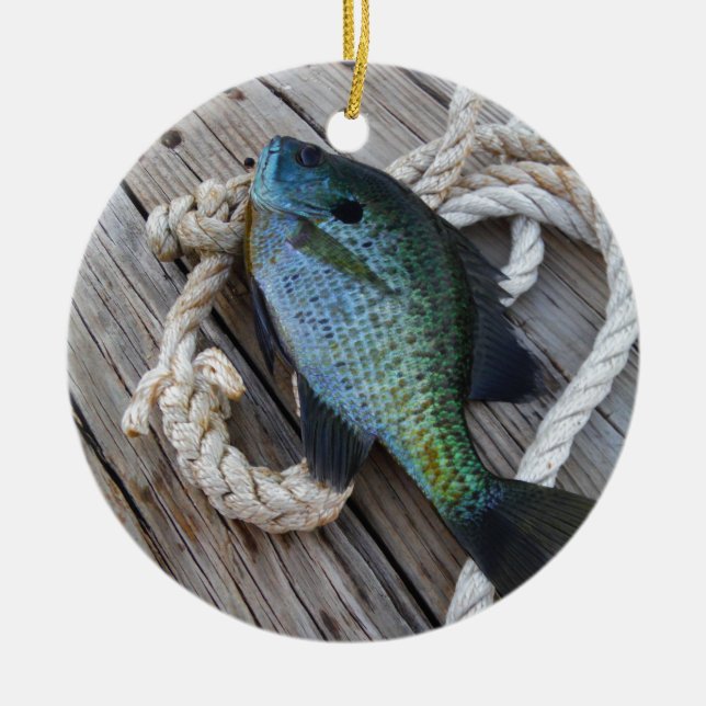 Bluegill auf Dock Keramik Ornament (Vorne)