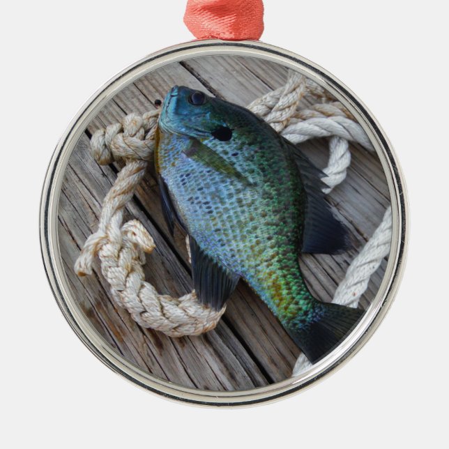 Bluegill auf Dock Ornament Aus Metall (Vorne)