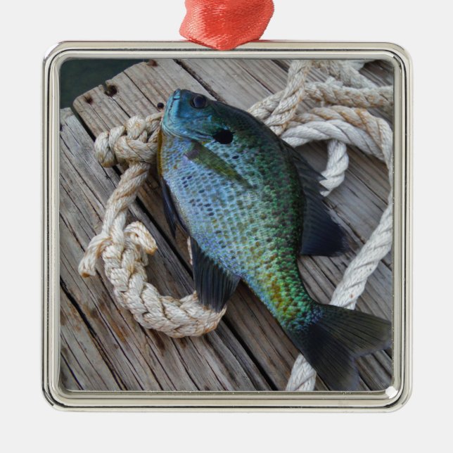 Bluegill auf Dock Ornament Aus Metall (Vorne)
