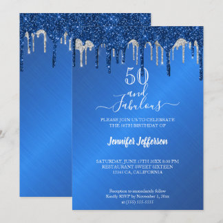 BlueGlitter Silber Tropfen Geburtstag Einladung