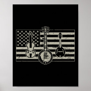 Bluegr USA-Flagge Gitarre Banjo Mandoline Poster