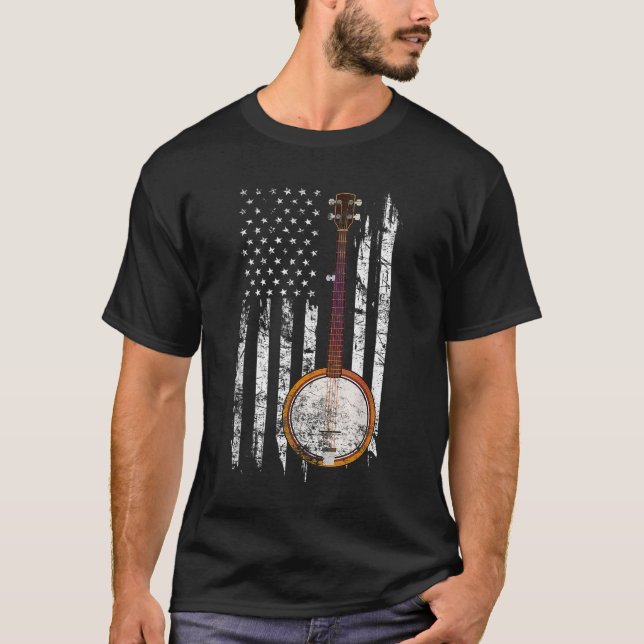 Bluegrass Banjo - Amerikanische Flagge T-Shirt (Vorderseite)