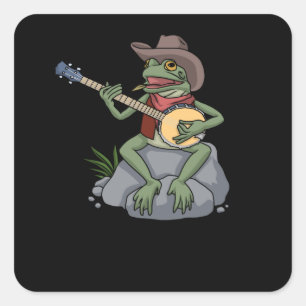 Bluegrass Banjo Frog Country Music Gift Banjo Quadratischer Aufkleber