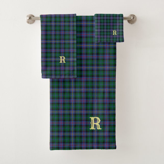 BlueGreen Tartan mit (oder ohne) Ihren Initial(en) Badhandtuch Set (Insitu)