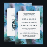 BlueGreen Watercolor Custom QRCode Bar Bat Mitzvah Einladung<br><div class="desc">Perfekte Karte, um eine Fledermausmitzvah, Bar mitzvah oder andere jüdische Feier anzukündigen! Handgefertigte abstrakte Aquarellkunst für Sie auf der Vorder- und Rückseite! Vollständig anpassbar! Klicken Sie auf "Personalisieren" oben, um den Text zu bearbeiten und Ihren Link zum QR-Code hinzuzufügen. Klicken Sie auf "Bearbeiten mit dem Design-Tool", um die Schriftart, Farben...</div>