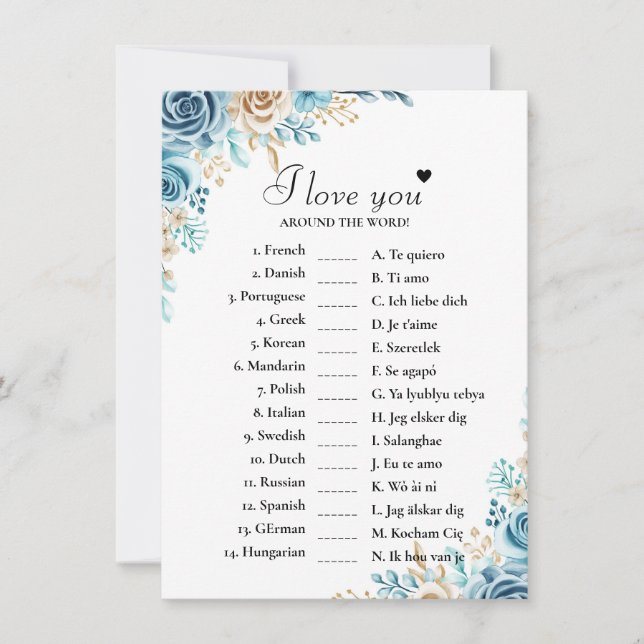 BlueI Liebe Sie um die Welt Bridal Game Card Einladung (Vorderseite)