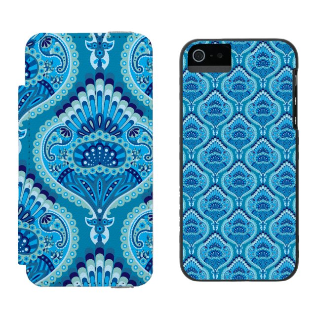 Blueish - Feathered Paisley Incipio iPhone Geldbeutel-Hülle (Seite an Seite)