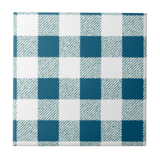 Blueish Green Gingham Karo Pattern Fliese (Vorderseite)