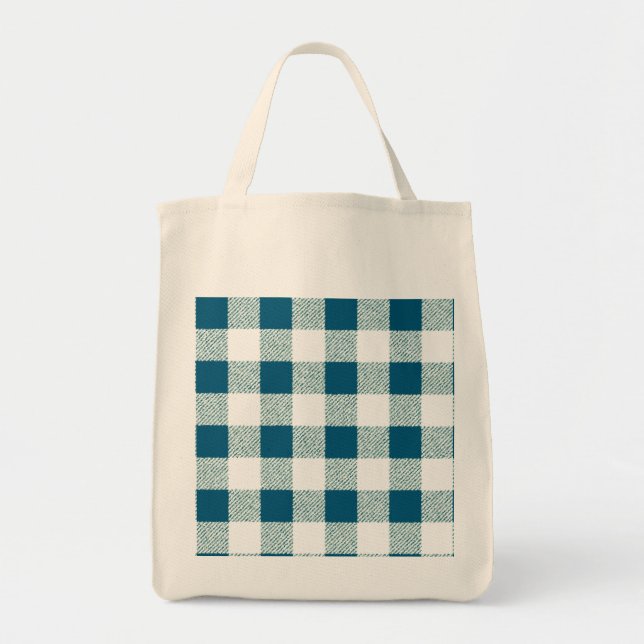 Blueish Green Gingham Karo Pattern Tragetasche (Vorne)