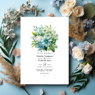 Blueish Grüntöne Floral Winter Wedding Einladung