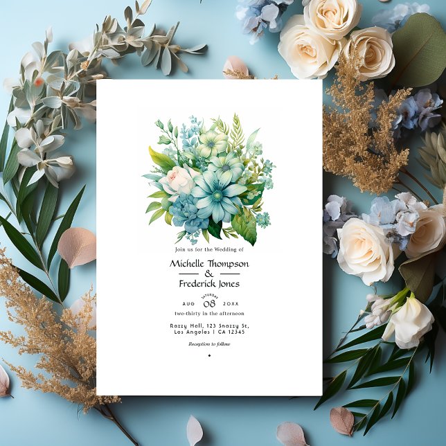 Blueish Grüntöne Floral Winter Wedding Einladung (Von Creator hochgeladen)