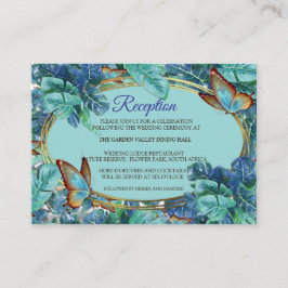 Blueish Turquoise Monstera Blätter & Butterfliegen Begleitkarte