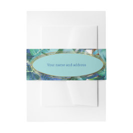 Blueish Turquoise Monstera Blätter & Butterfliegen Einladungsbanderole