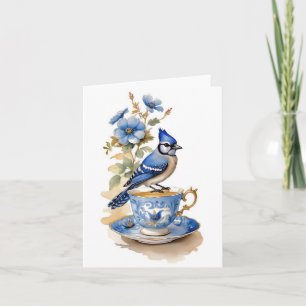 Bluejay auf einem Teacup Karte