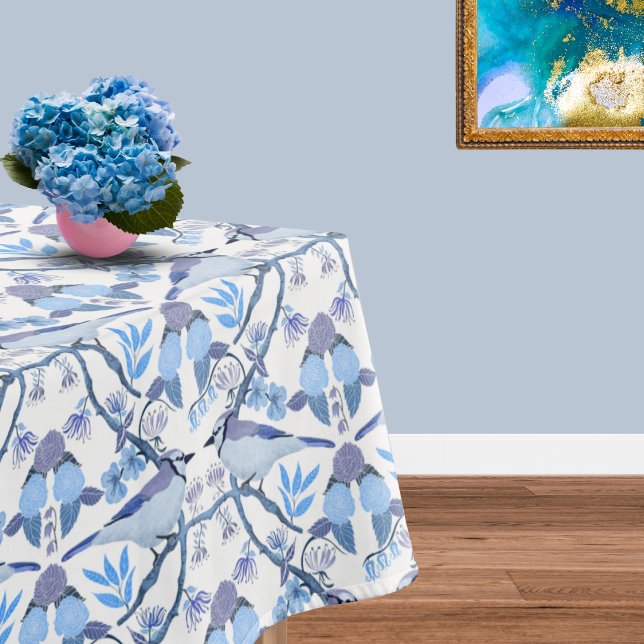 Bluejay Hydrangeas Botanical Peri Color 2022 Tischdecke (Bluejay-inspired botanical tablecloth: chic, trendy, Peri-of-the-Year perfection!)