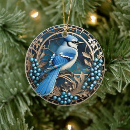 Bluejay mit Blueberries Personalisierter Ornament